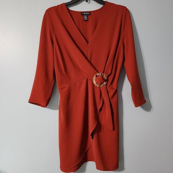 Timing V-Neck Long Sleeve Dress - Picture 1 of 12